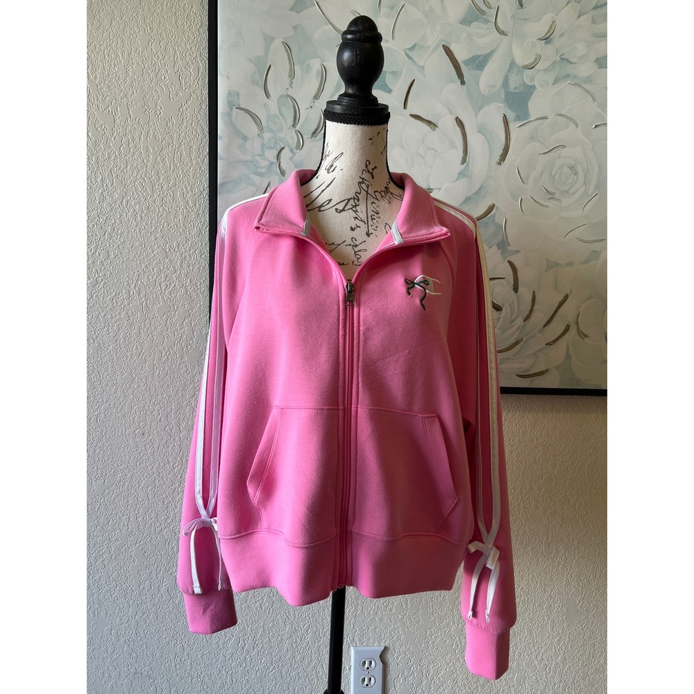 Champion Pink Track Jacket Zip Up Bow Accent Sleeve Tie Target Womens XL